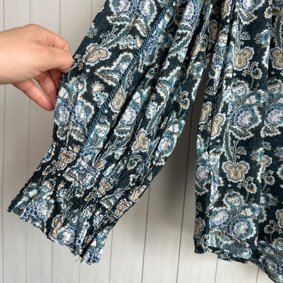 By Anthropologie size XL henley peasant blouse blue cotton long sleeve boho - Picture 12 of 15